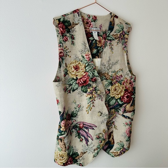 F. L. Malik Vintage 90s floral tapestry vest linen blend boho - Picture 10 of 11